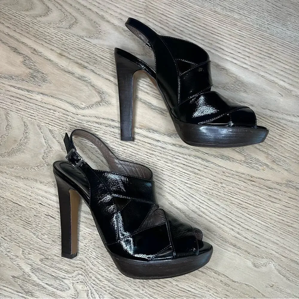 Marni Patent Leather Peep Toe Slingback Platform Heeled Sandals Women’s Size 7